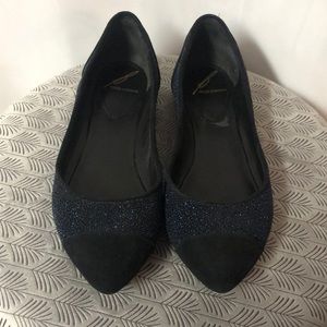 Brian Atwood black and blue glitter flats